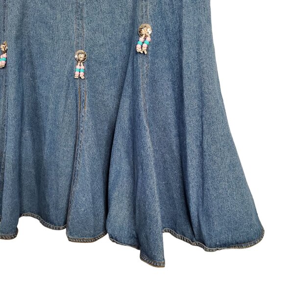 Geoffrey Hunter Size L Skirt Midi Flared Denim Beaded Cowgirl Western VTG 80s - Picture 5 of 13